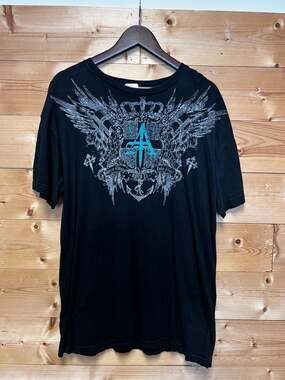 Y2K Aqua VI Vintage Goth Cyber Graphic T-Shirt Shield Wings Anchor XL